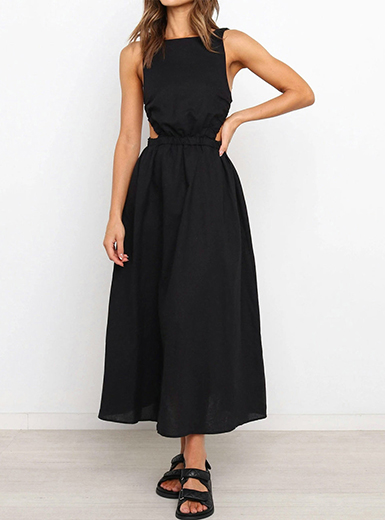 Women's Gathered Midi Dress for Summer - Exposed Back / 3
